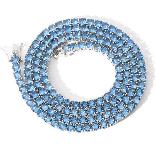 BLUE ZIRCON TENNIS CHAIN 4MM ZIRCON NECKLACE CHAIN ICED OUT JEWELRY CHAINS