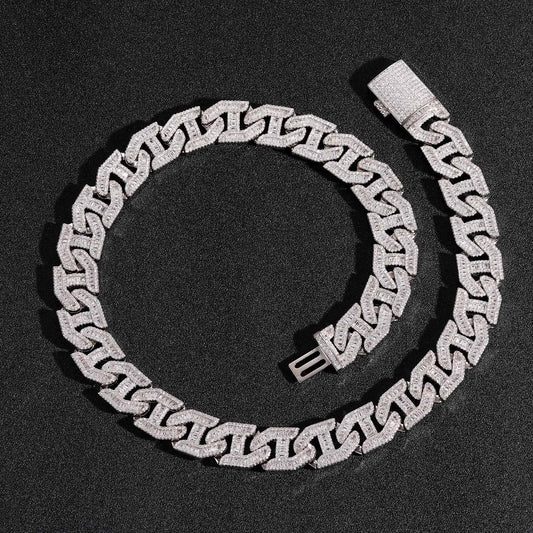 17MM JAPANESE SQUARE ZIRCONIUM LOCK NECKLACE HEAVY INDUSTRY BOX BUCKLE ICED OUT JEWELRY